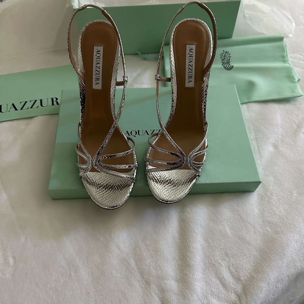 Aquazzura Metallic Silver Strappy Heels